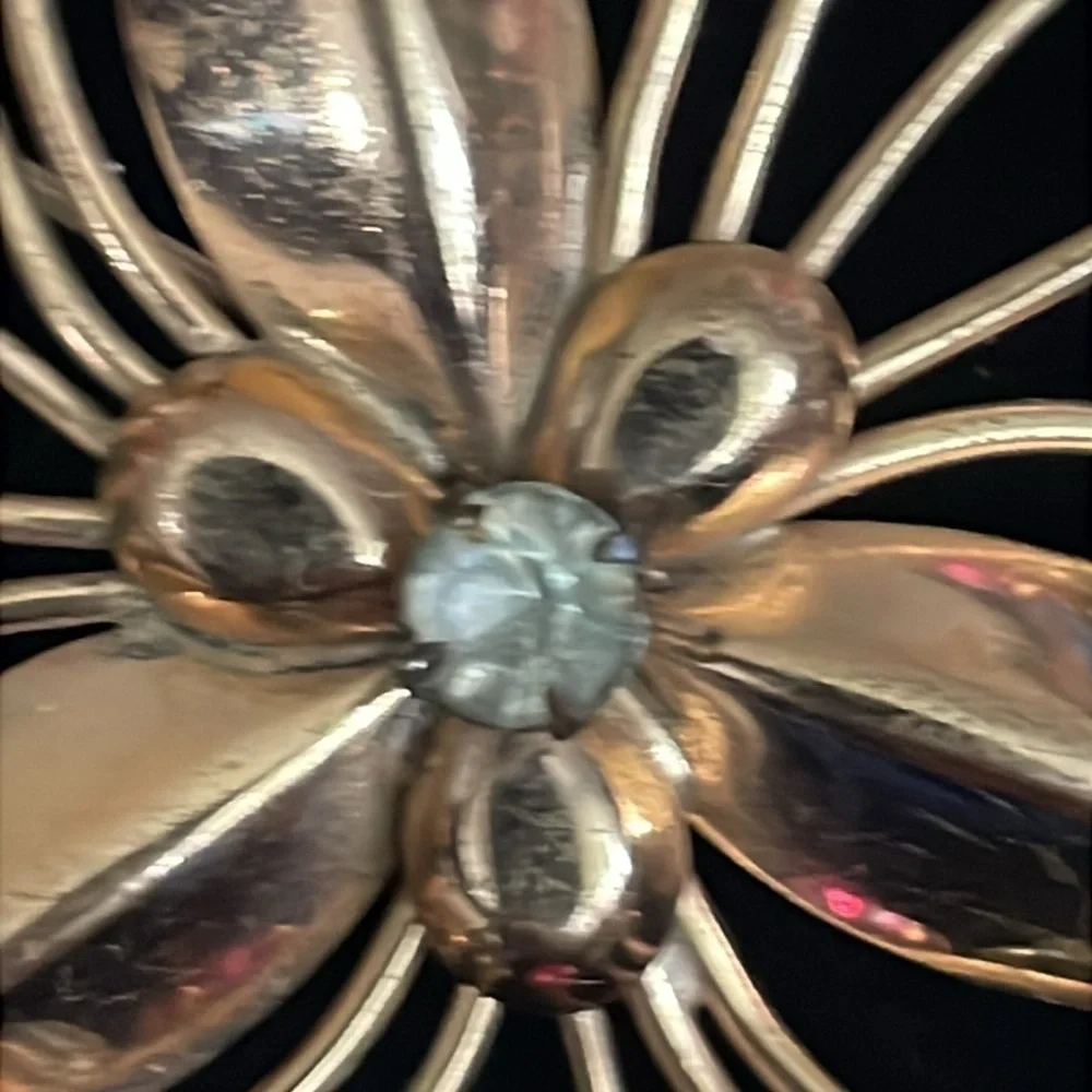 Vintage 10K filled  Gold and Pink rhinestone Floral Brooch